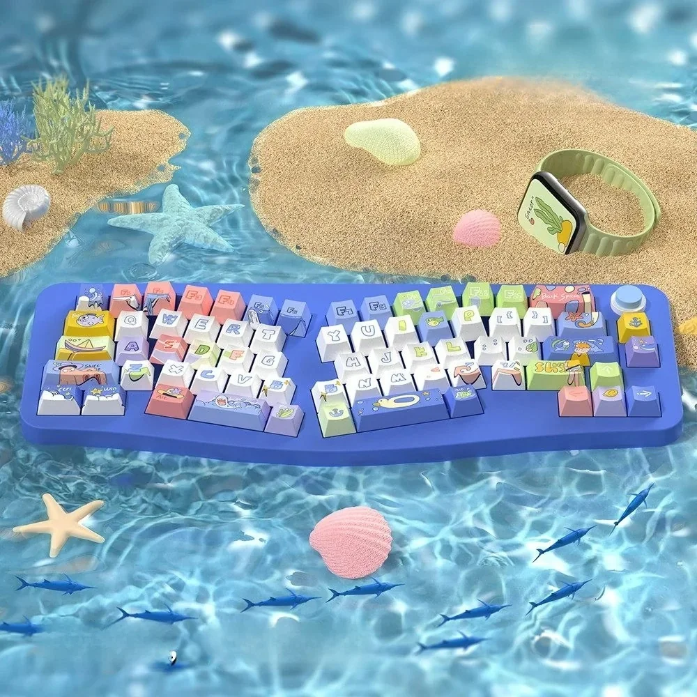 Complete Serene Ocean PBT Dye-Sub Keycap Set in blue and white, showcasing all 158 keys