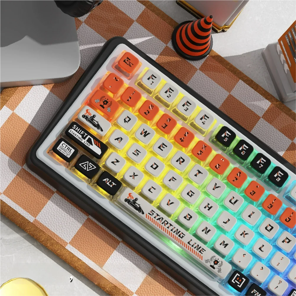 Close-up of a side-lit keycap from the Starting Line MSA PBT set, showcasing its unique glow