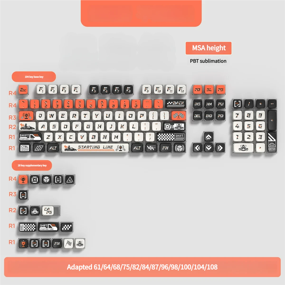 Dynamic lighting effect created by the four-sided side-lit Starting Line MSA PBT Keycap Set in a low-light setting