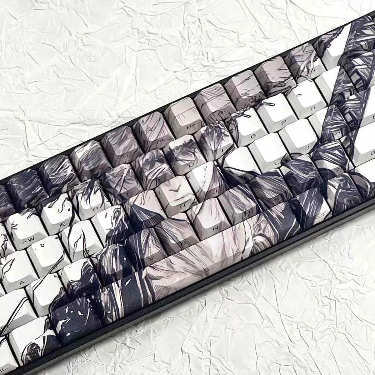 Straw Hat PBT Keycap Set on a mechanical keyboard, illuminated