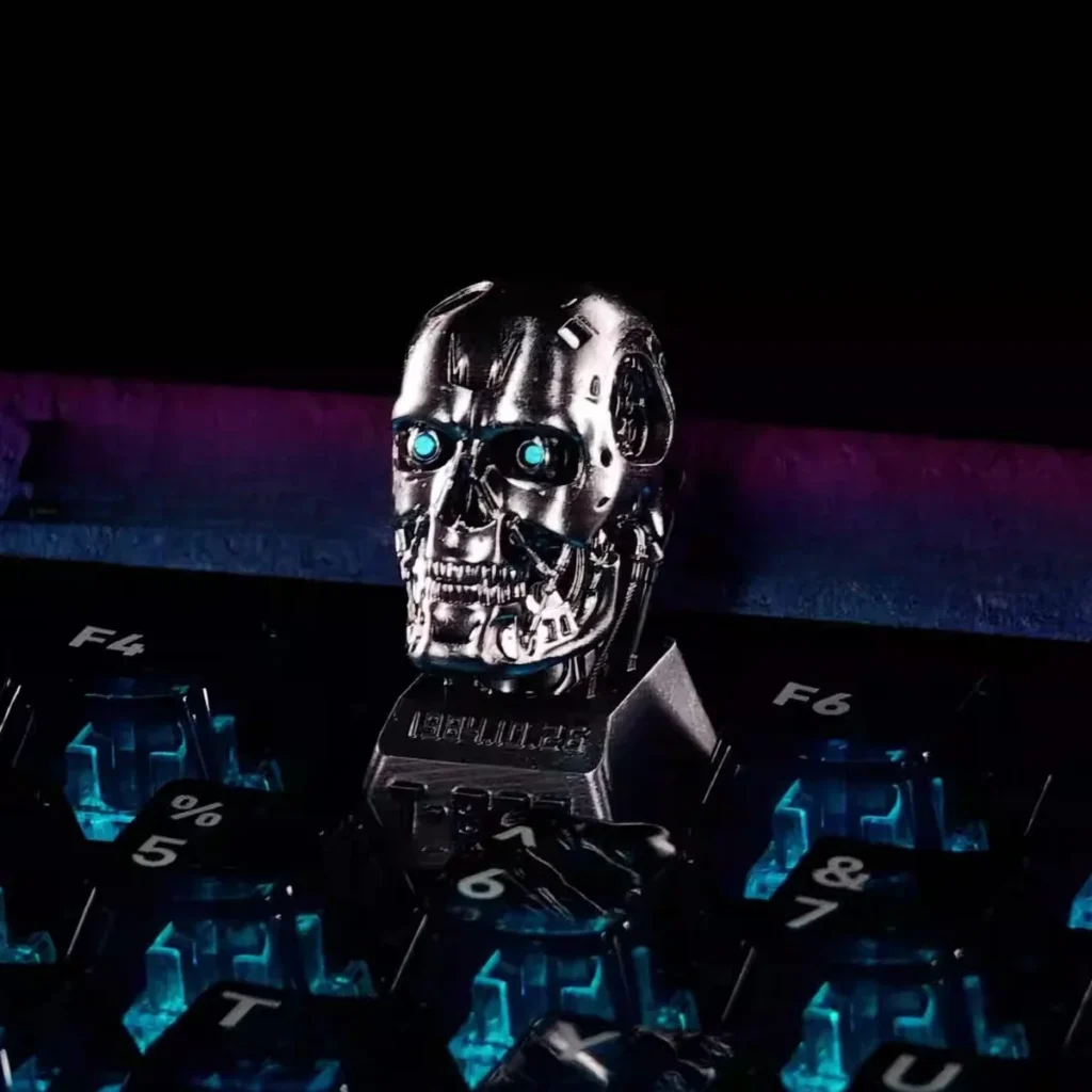 Close-up of T-800 skull detail on resin keycap