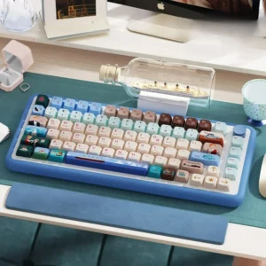 Titanic PBT MDA Keycap Set on a silver mechanical keyboard, showcasing icy blue and deep sea tones.