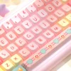 Detailed shot of a bear-themed keycap and a tulip-themed keycap from the set.