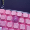 Detailed shot of the resin craftsmanship and hand-painted elements of Reyna keycap