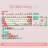 Angled view of the Spirited Away keycap set, illustrating compatibility with different keyboard layouts