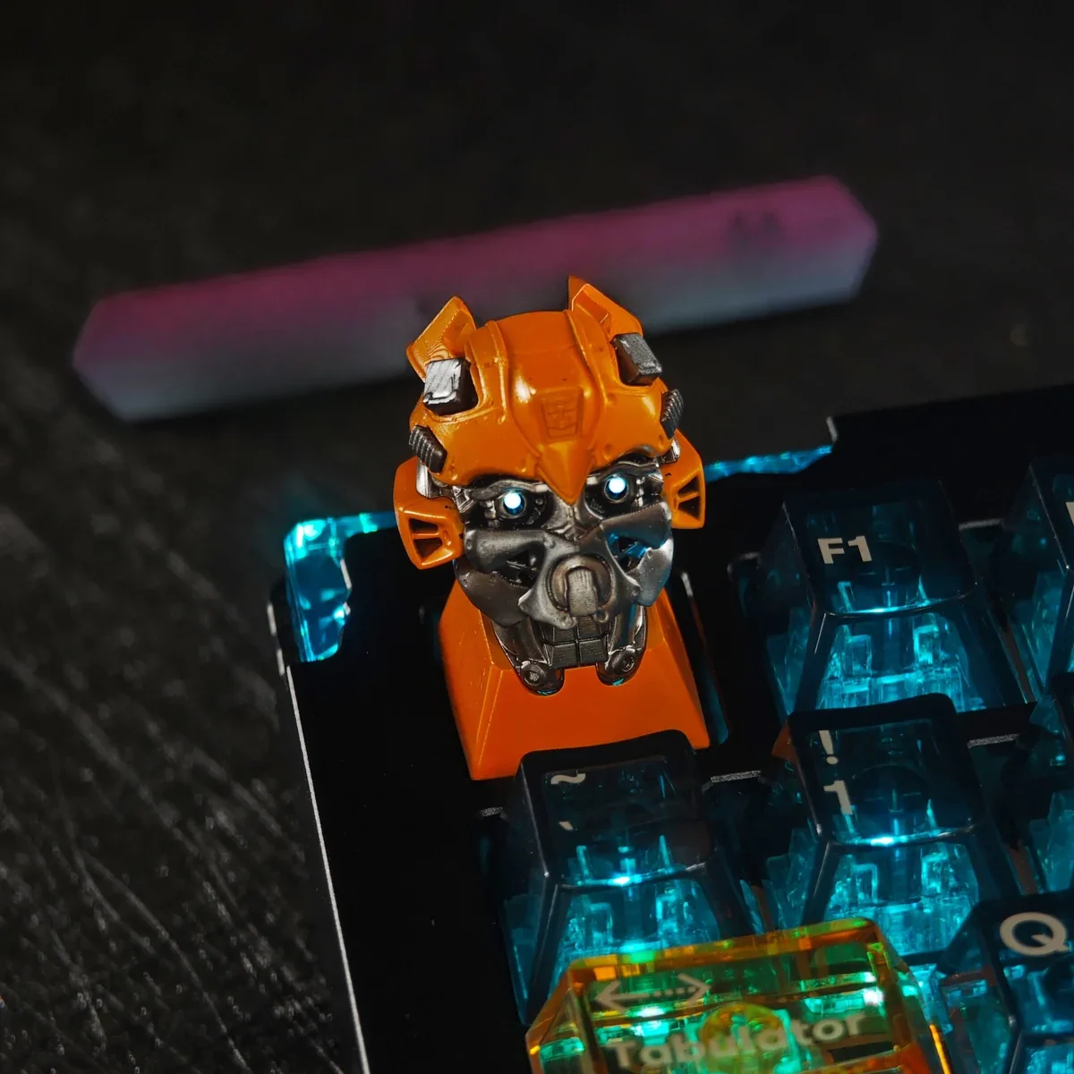 Bumblebee keycap in dark environment with vibrant backlight