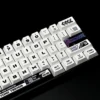 Detailed shot of Warframe character and weapon icons on PBT keycaps