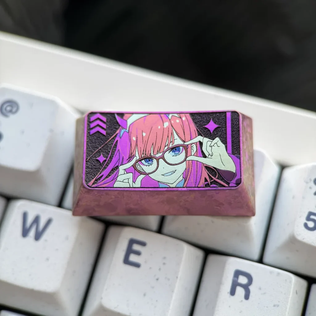 Zero Two Titanium Artisan Keycap on mechanical keyboard