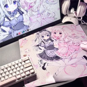 Amairo Chocolate Sweet Love Mouse Pad on a workiong desk, showing various themed deesign.