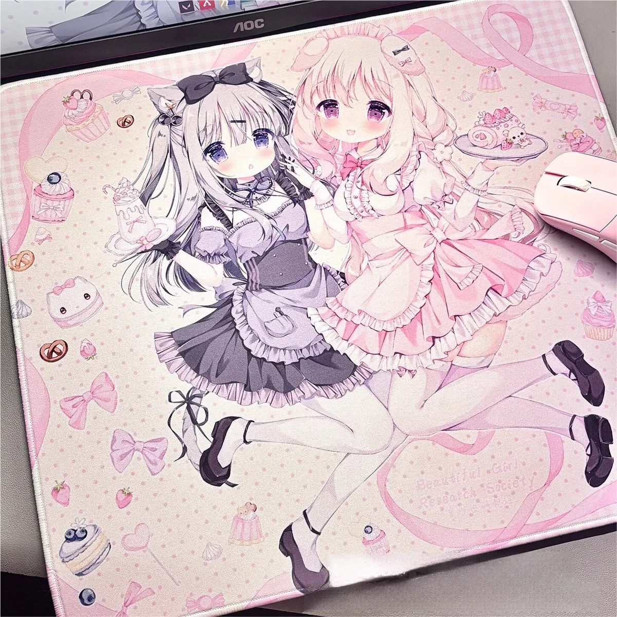 Detail shot of Amairo Chocolate Mouse Pad , focusing on the whimsical characters and sweet motifs.