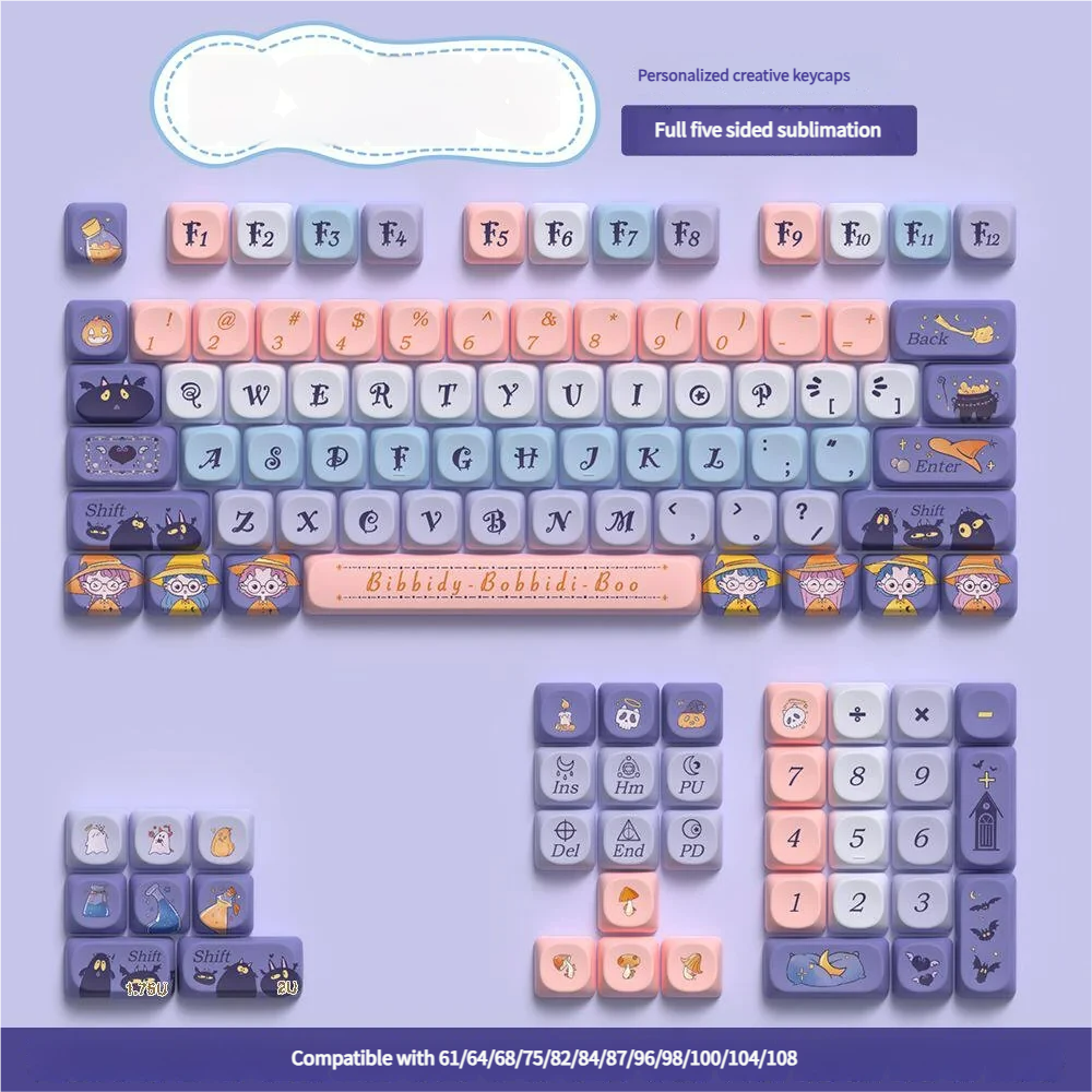Close-up of Apprentice Witch keycaps showing pastel colors and arcane symbols