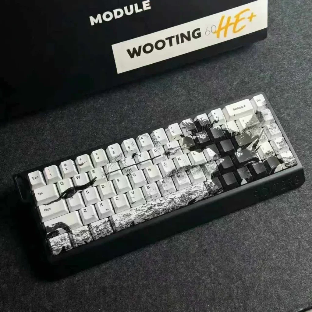 Detailed shot of a Samurai Ronin character keycap, emphasizing the unique black and white design.