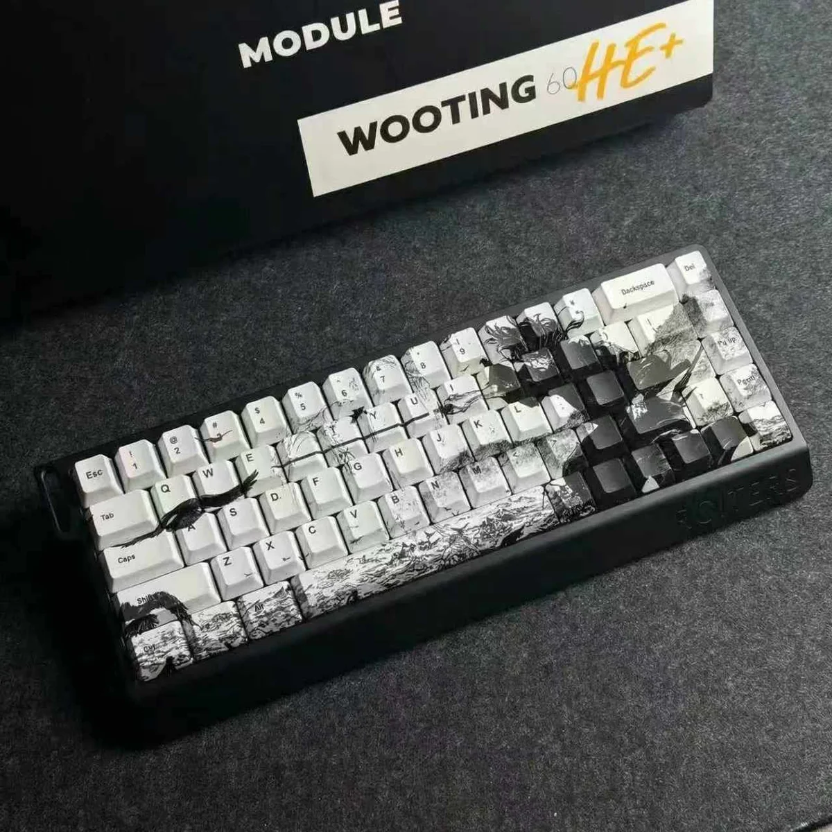 Detailed shot of a Samurai Ronin character keycap, emphasizing the unique black and white design.