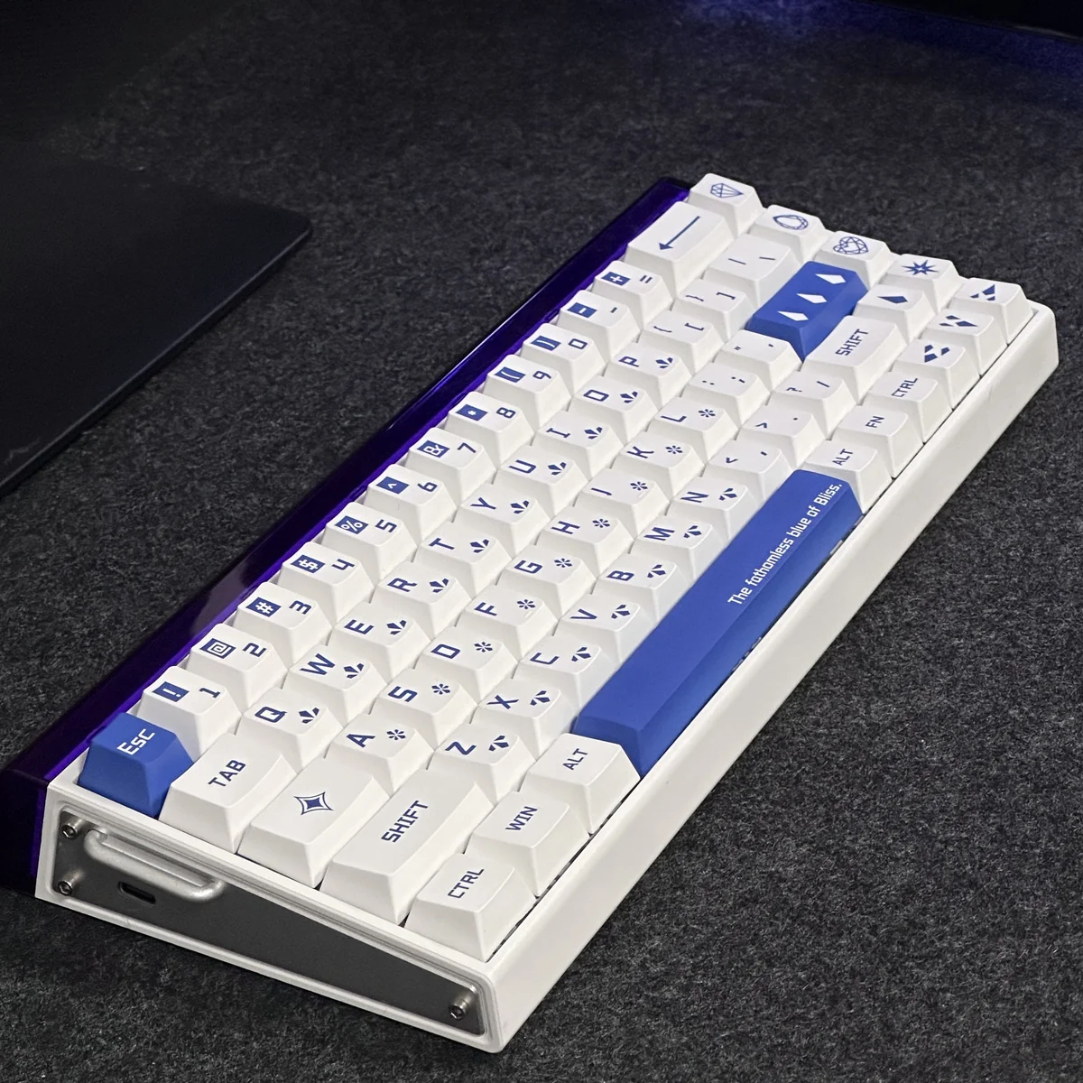 Detailed view of a single Diamond PBT keycap highlighting the backlit legend