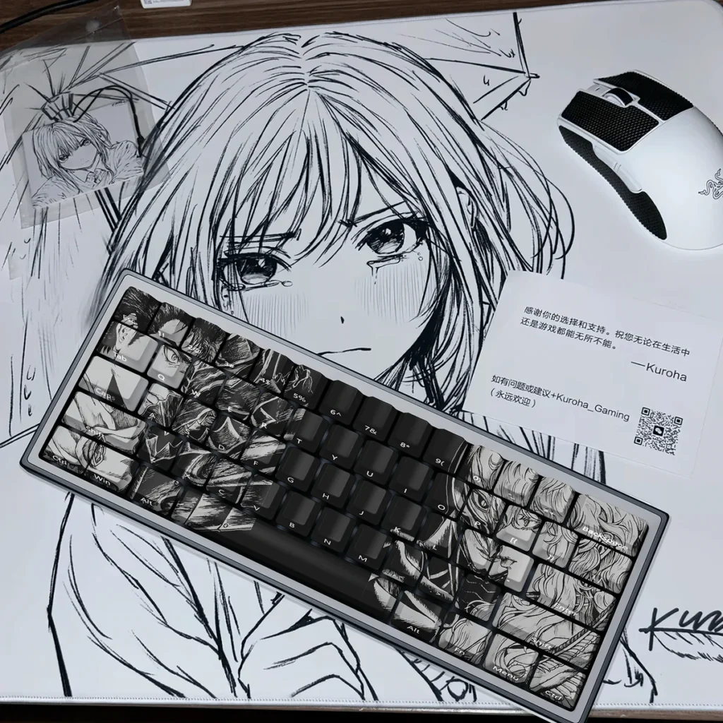 Berserk PBT Keycap Set featuring Guts on a mechanical keyboard with side-lit legends
