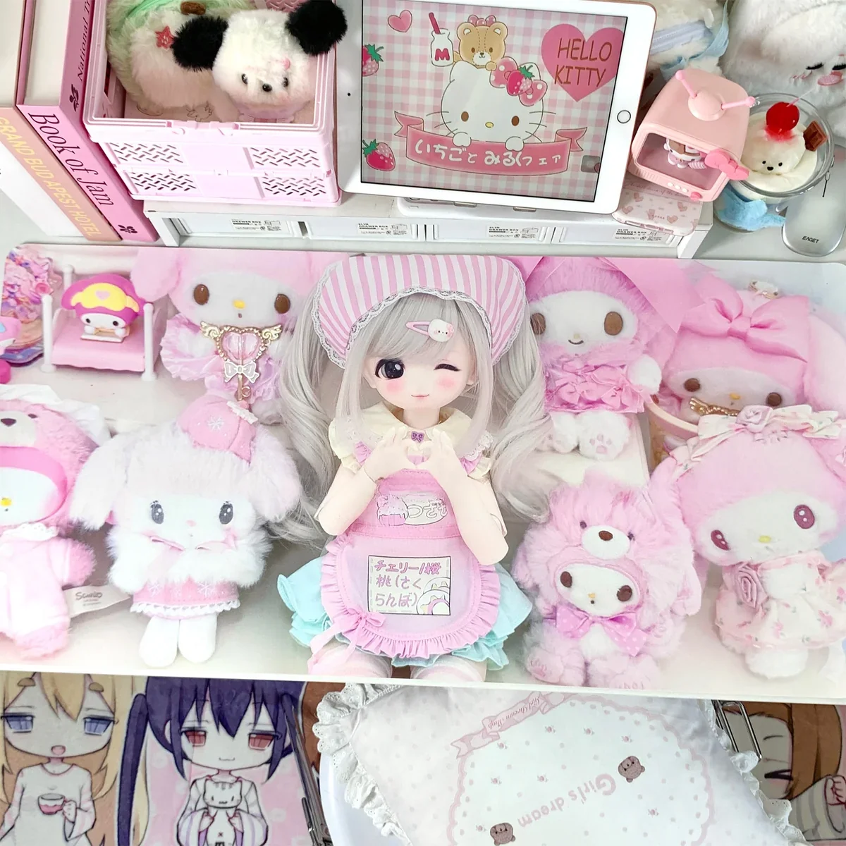 Side view of BJD Doll Desk Mat, showing pink aesthetics