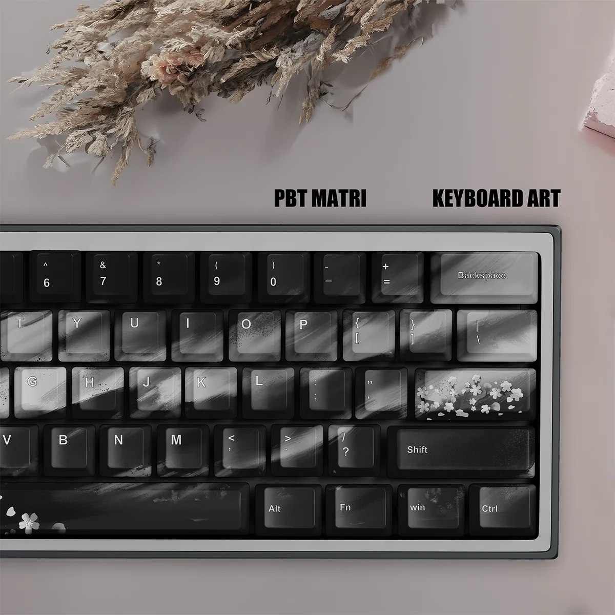 Close-up of Black Sakura cherry blossom keycap design