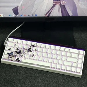 Butterfly PBT keycap set showcasing side-lit legends on a mechanical keyboard with RGB backlighting
