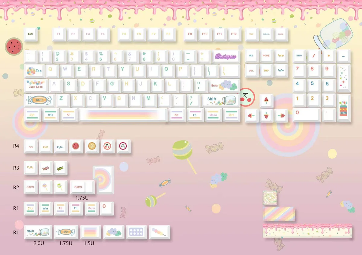 Detailed shot of individual Candy PBT keycaps, emphasizing color vibrancy and finish