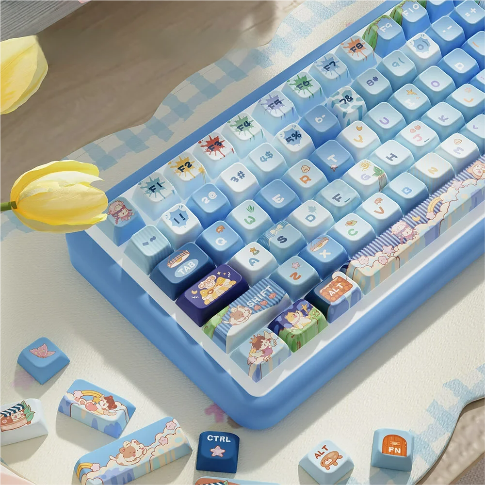 Side profile of Cat Adventure MDA Keycap Unique cat-themed MDA showing keycap set shape and fit