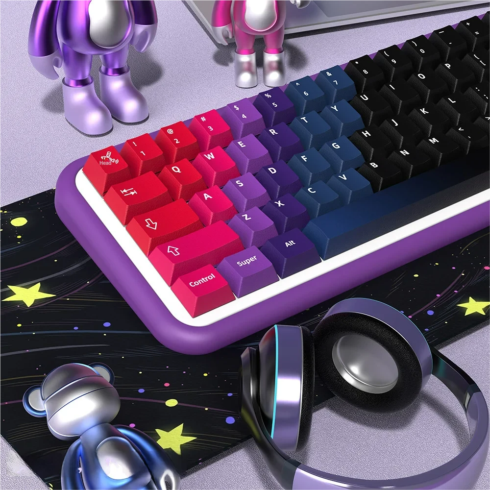 Angled view of Aurora Keycap Set, showing Cherry profile and dye-sub legends