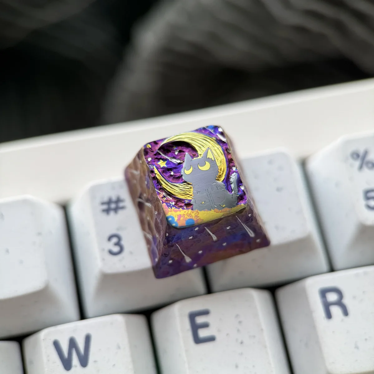 Celestial Starry Titanium Keycap with cosmic purple design