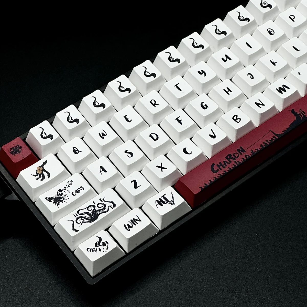 Close-up of Charon Mythological Cherry Keycap Exclusive highlighting details and finish