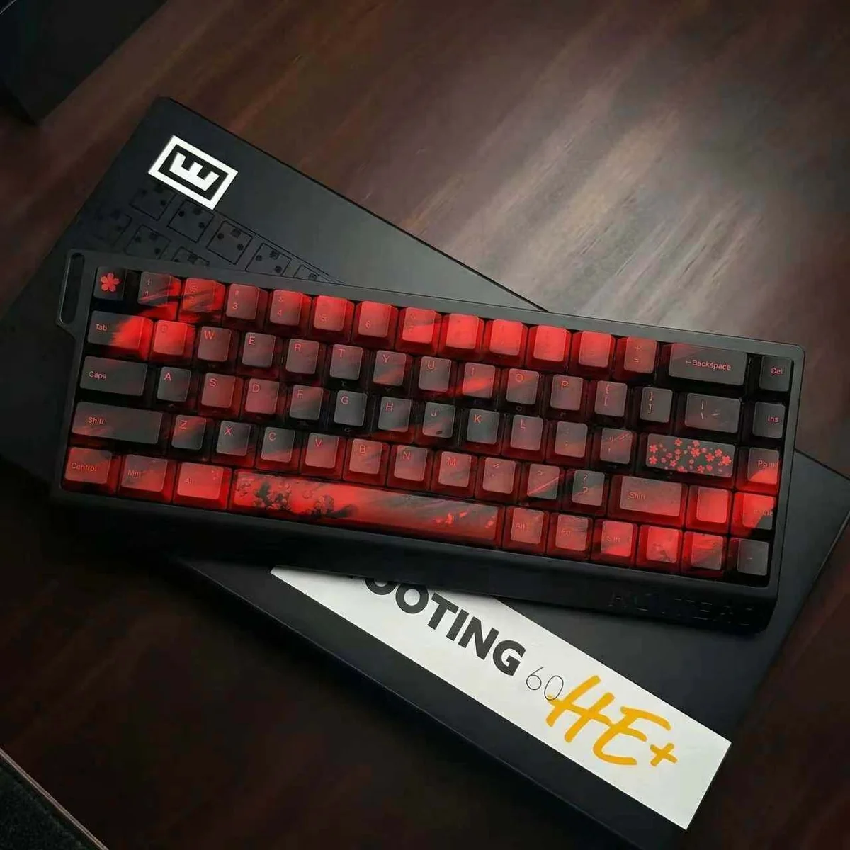 Cherry Blossom Pbt Keycap Set Elegant Red Black Keyboard product image