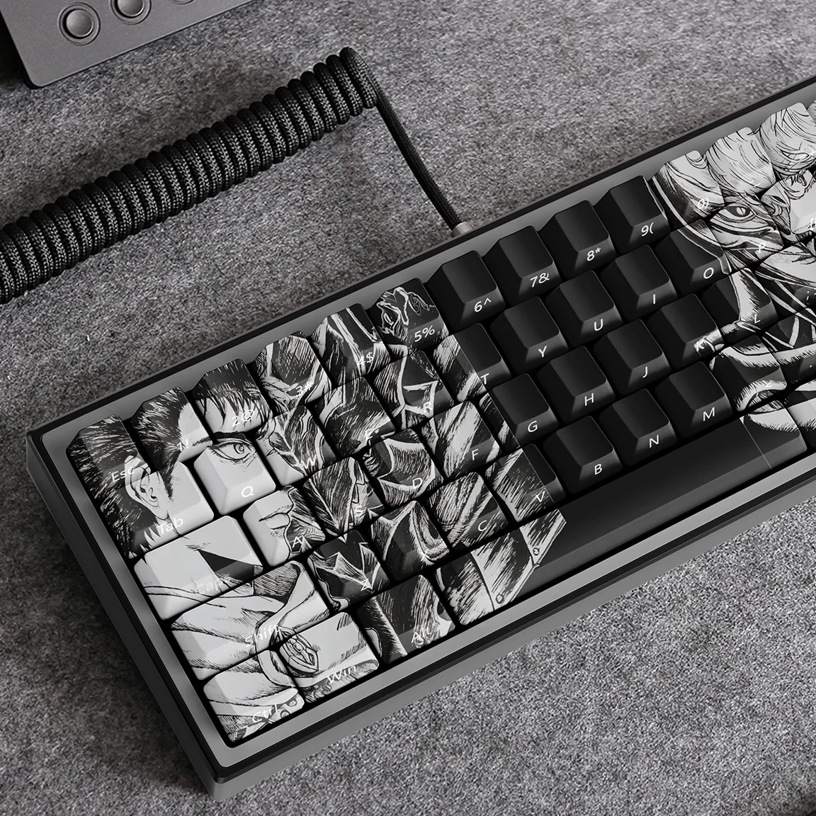 Ergonomic Cherry profile of the Berserk keycap set on a backlit keyboard