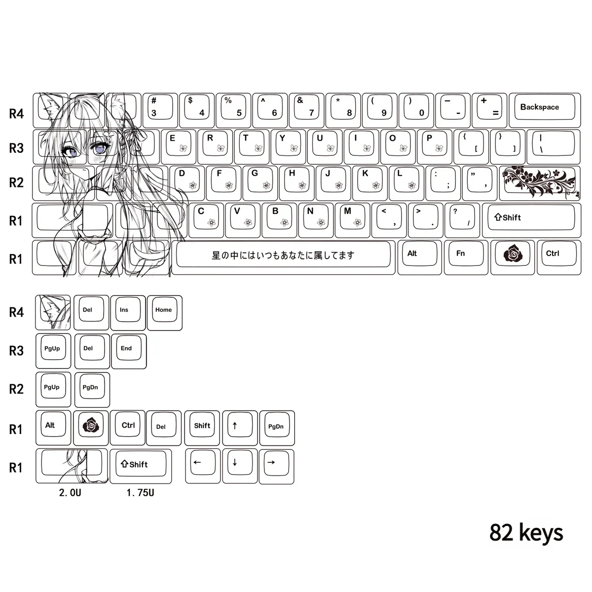 Close-up of Cat Ear Girl keycap showing translucent side legends and Cherry profile