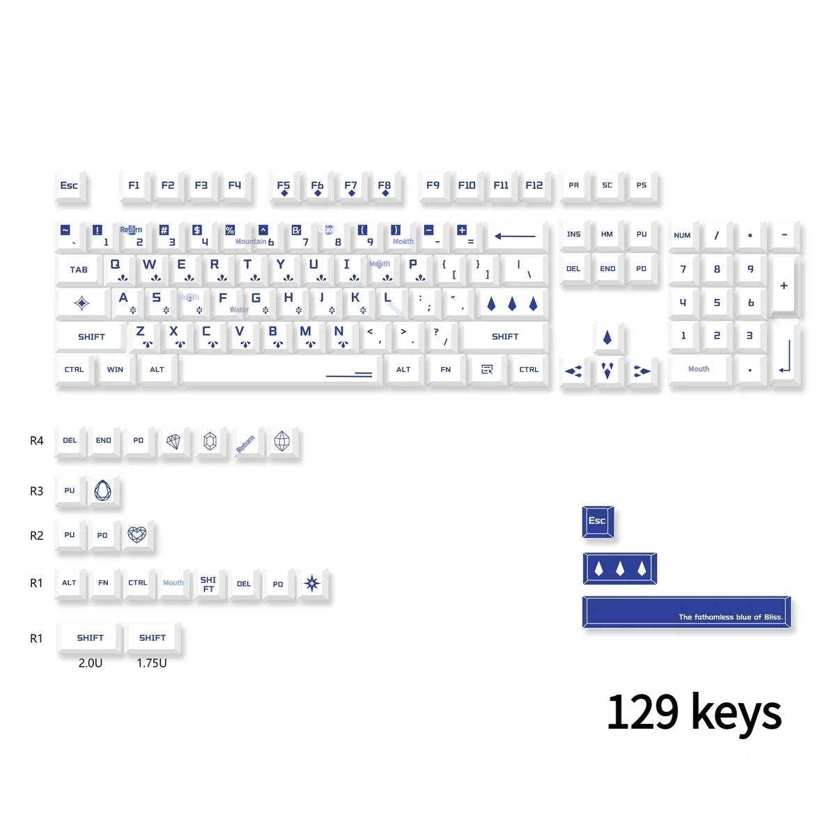 Side profile view of Cherry profile Dazzling Diamond keycaps