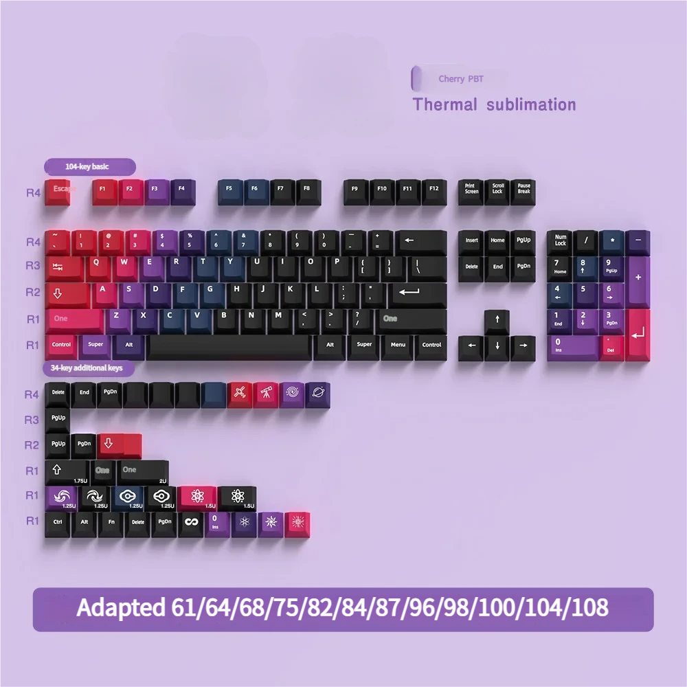 Side profile view of Aurora Cherry profile keycaps, illustrating ergonomic sculpt