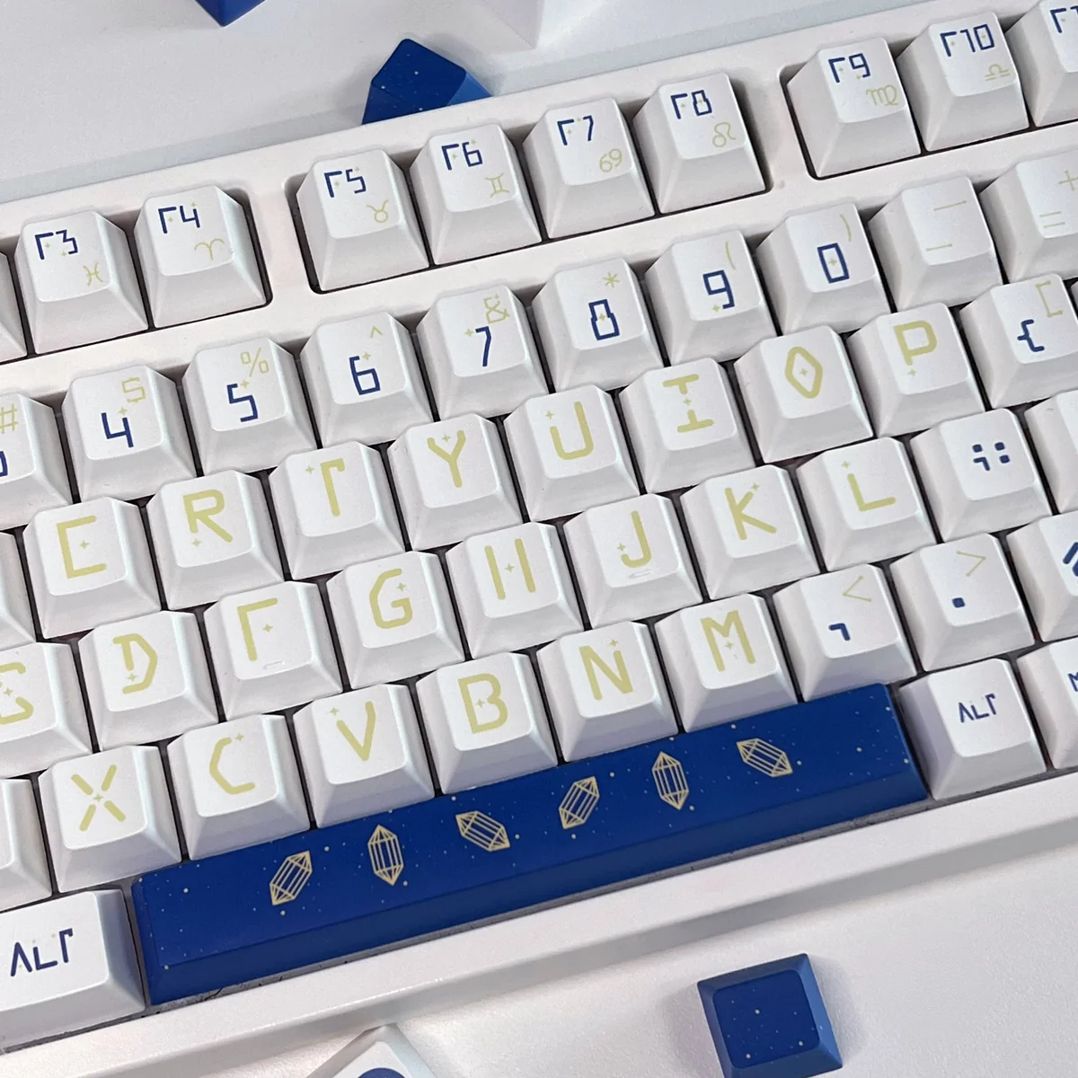 Side view of Cherry profile PBT keycaps, showing ergonomic height and angle