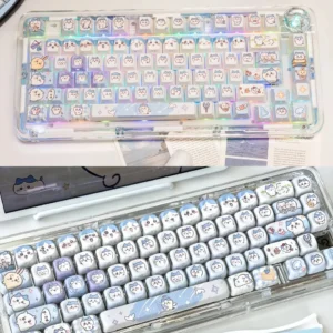 Chiikawa Hachiware PBT Keycap Set on mechanical keyboard with RGB backlighting