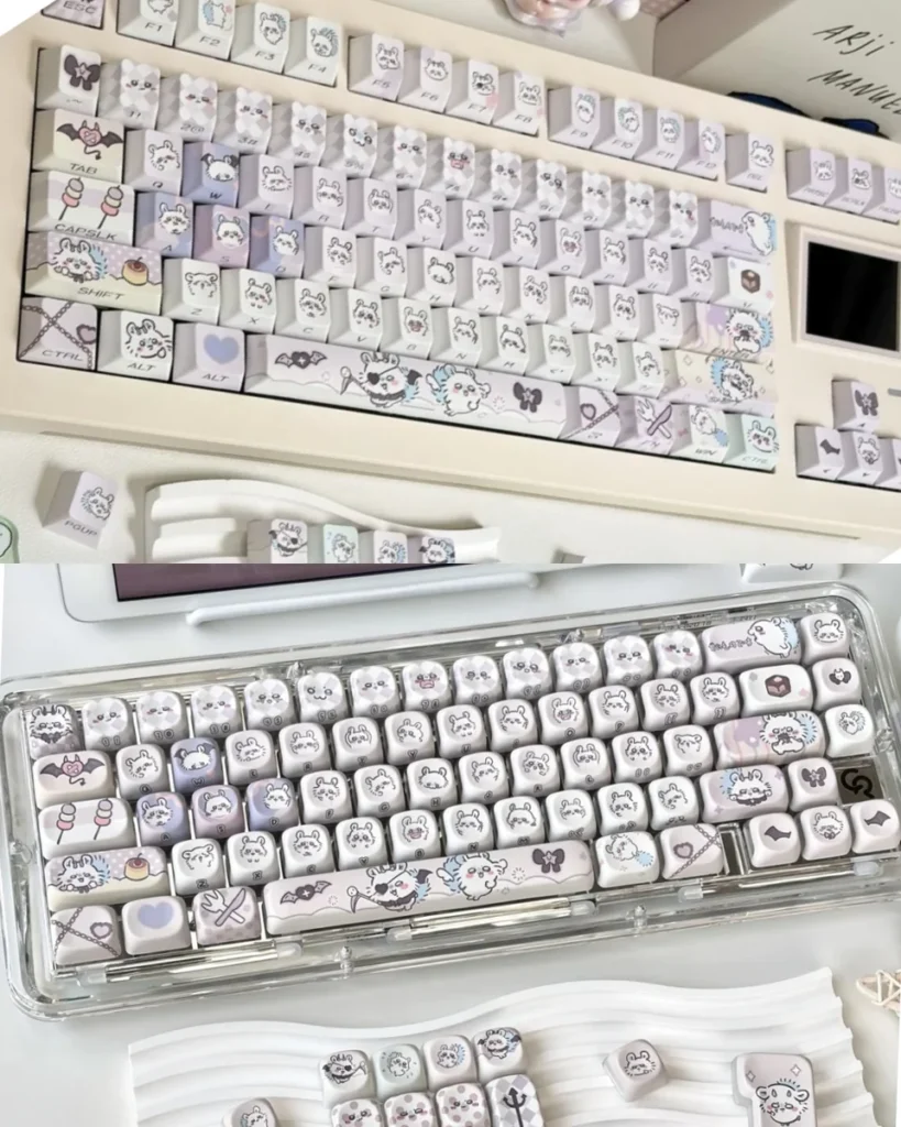 Chiikawa Momonga PBT Backlit Keycap Set on a mechanical keyboard