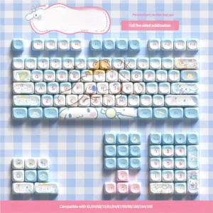 Cinnamoroll Dreamy Pastel PBT Keycap Set on a white keyboard