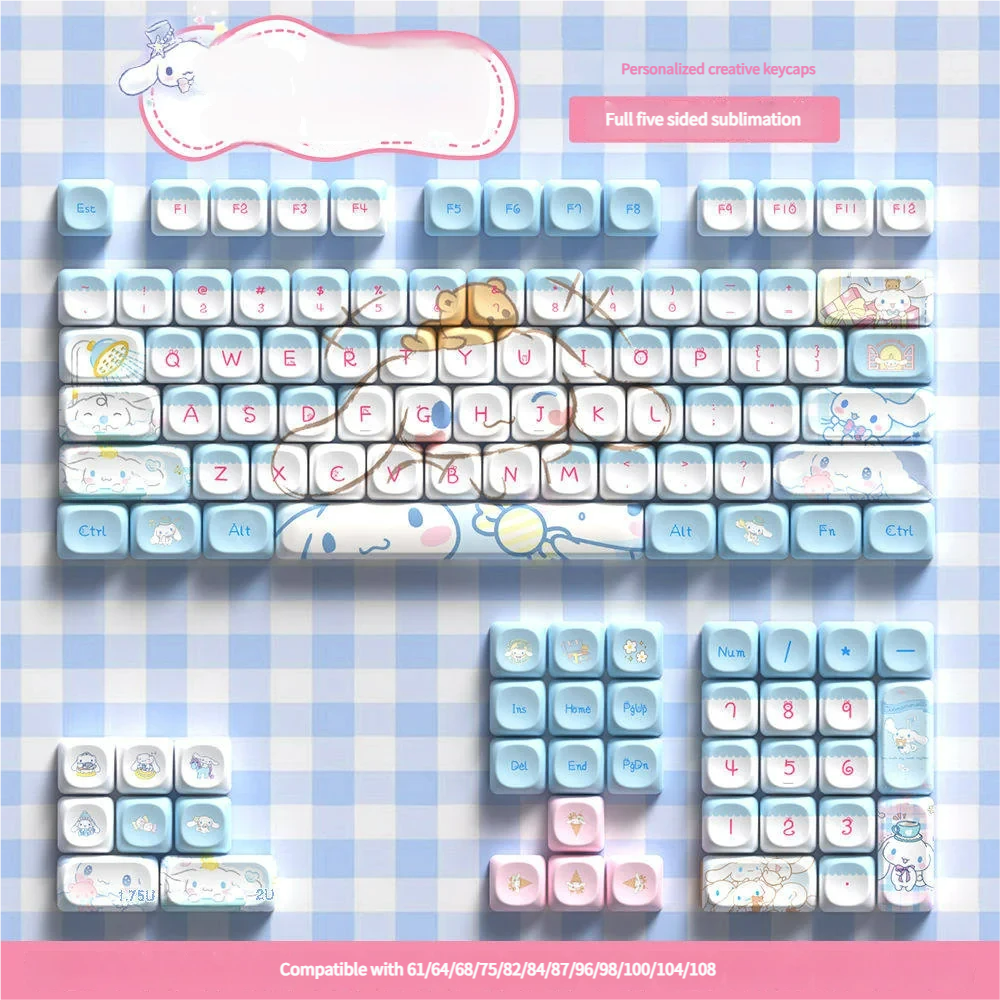 Cinnamoroll Dreamy Pastel PBT Keycap Set on a white keyboard