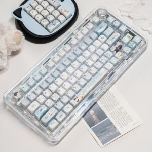 Overhead view of the complete 134-key Zayne Winter Series PBT keycap set arrangement