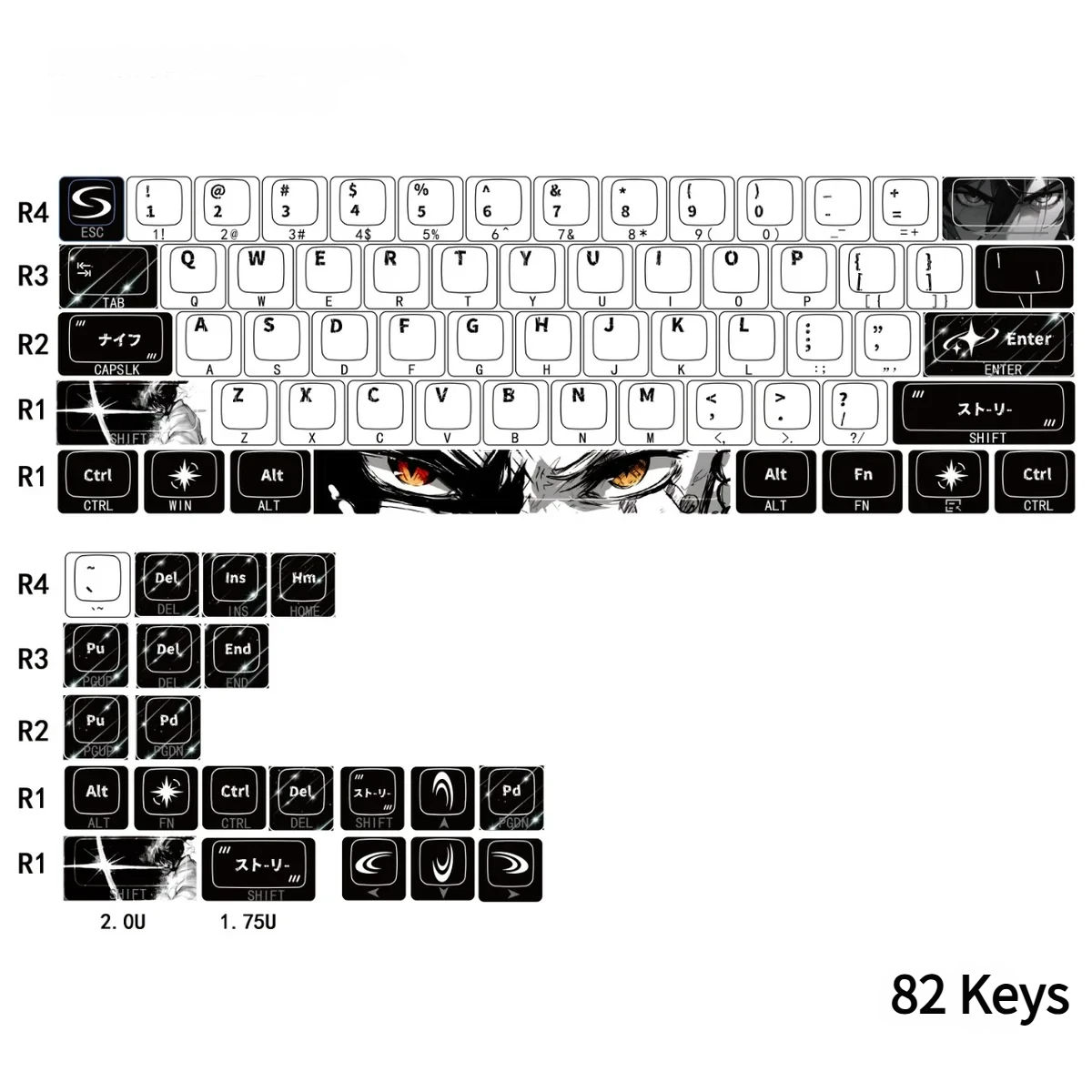 Full Flowing Shadow Keycap Set layout on mechanical keyboard