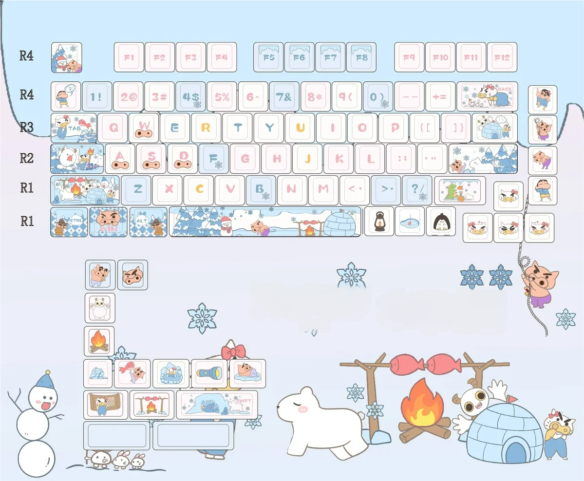 Crayon Shin-chan Hello Ignores Distinctive MOA installed on a mechanical keyboard setup