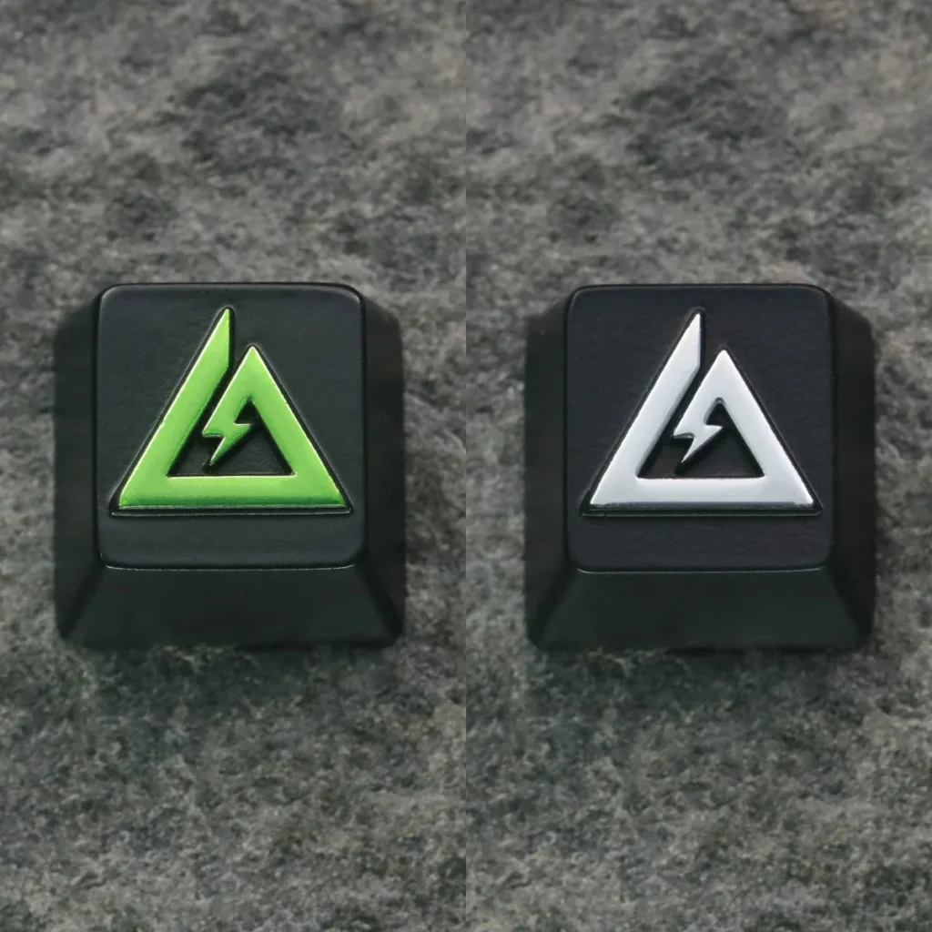 Delta Force zinc alloy keycap in green with tactical emblem on mechanical keyboard