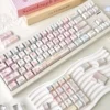 Dreamy Girl Keycap Set installed on a white keyboard case, aesthetic setup