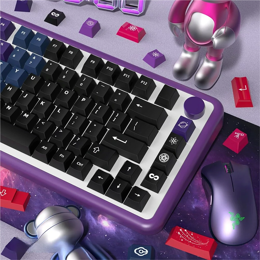 Texture detail of Aurora PBT keycaps, emphasizing matte finish and dye-sub quality