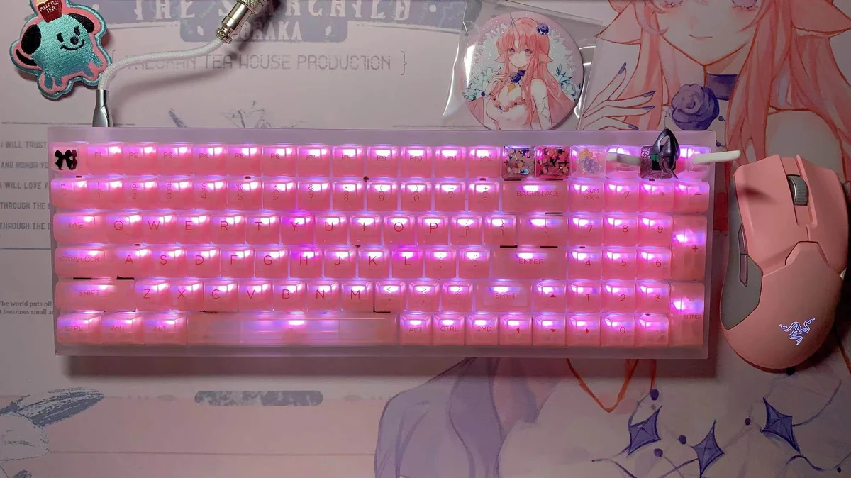 Close-up of handcrafted resin ribbon keycap details