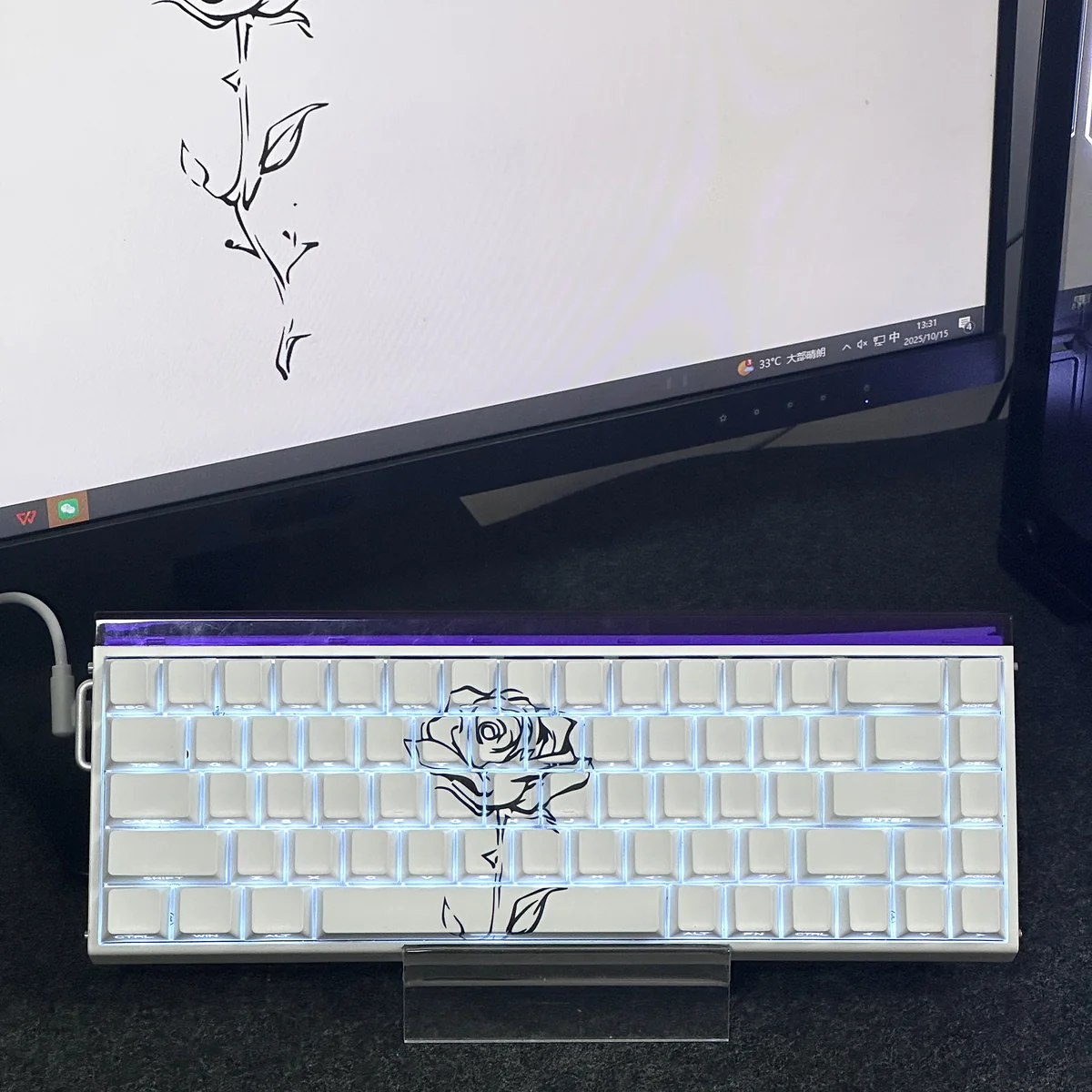 Close-up of Elegant Rose Cherry Keycap Magnetic switch highlighting details and finish