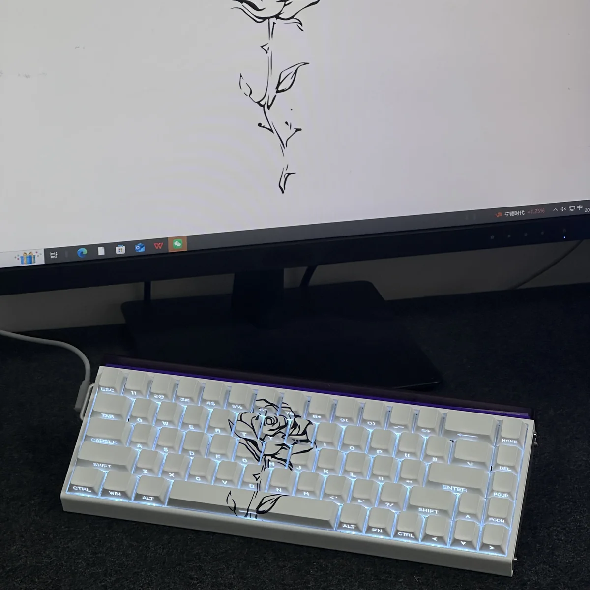 Elegant Rose Cherry Keycap Magnetic switch installed on a mechanical keyboard setup