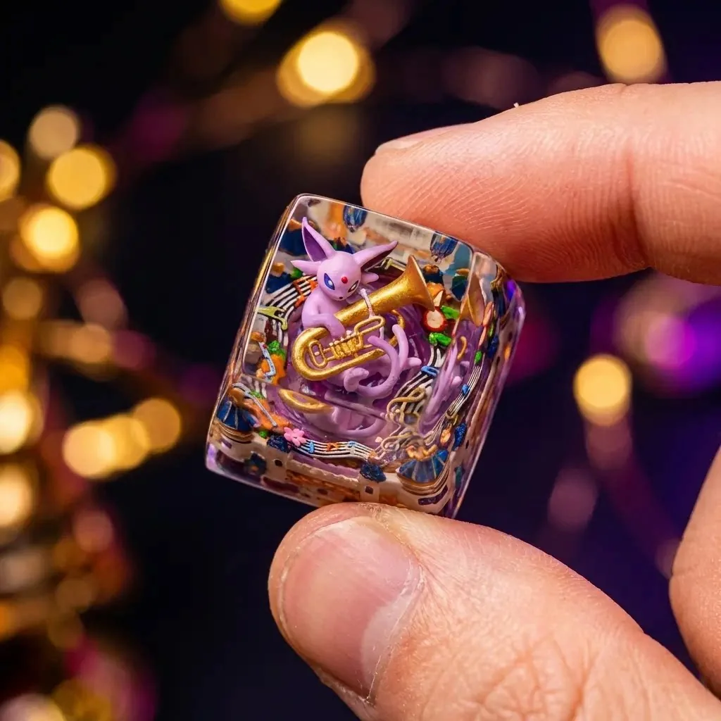 Handcrafted transparent resin Espeon keycap for mechanical keyboards