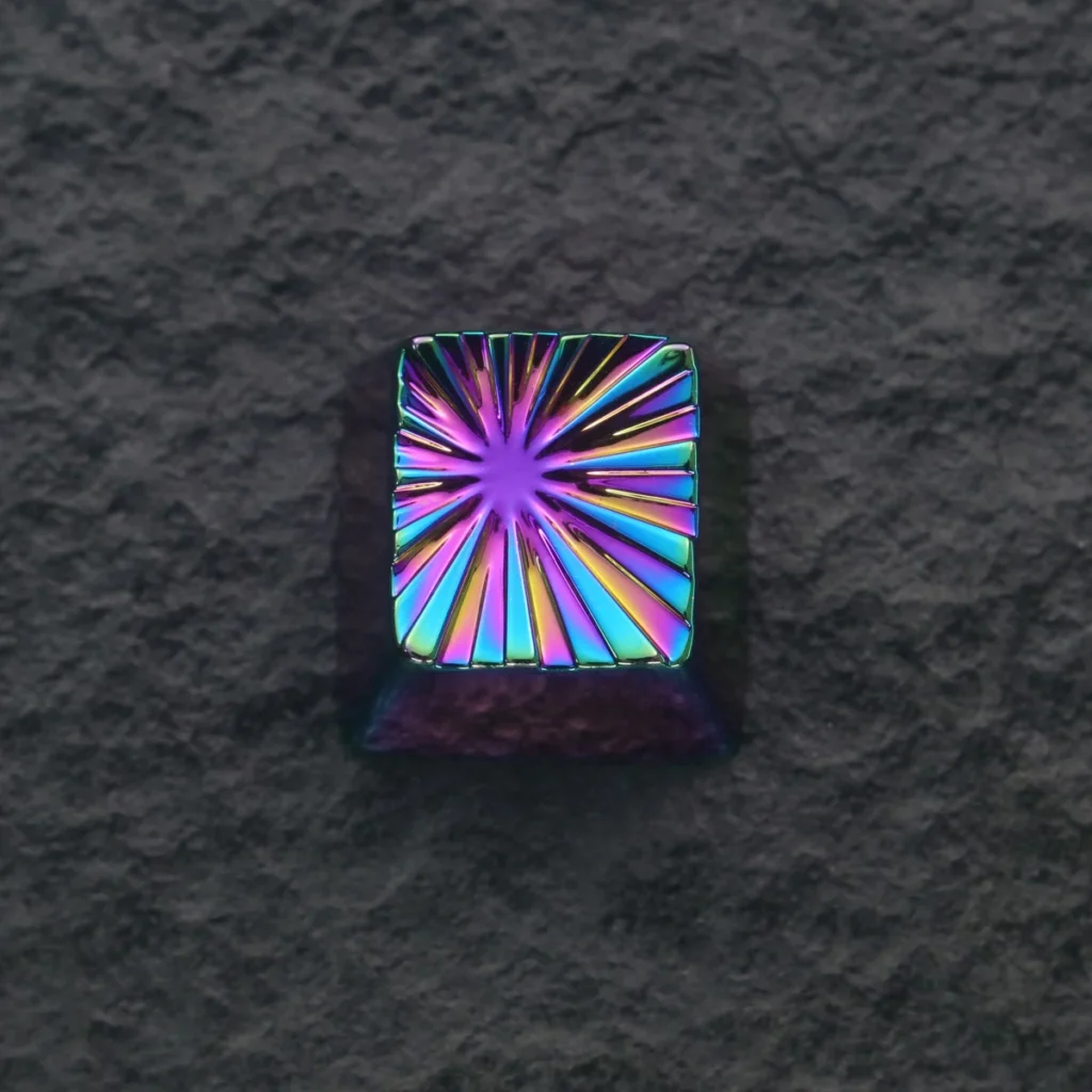 Macro shot of the iridescent electroplated finish on the Explosion Keycap