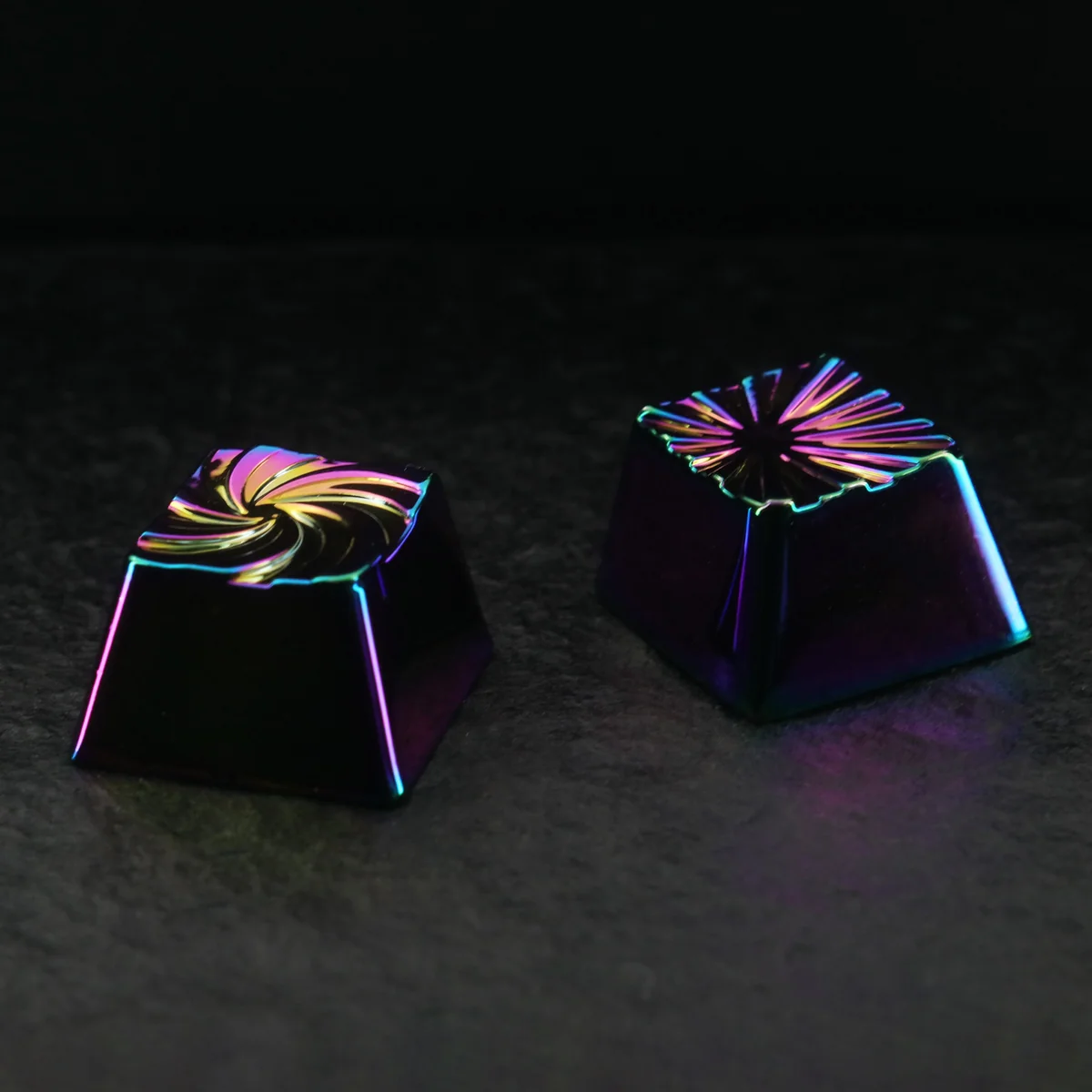 Explosion Keycap mounted on an MX switch, demonstrating perfect fit and metallic luster