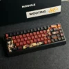 Angled view of Fiery Abyss keycaps installed, demonstrating ergonomic comfort and aesthetic.